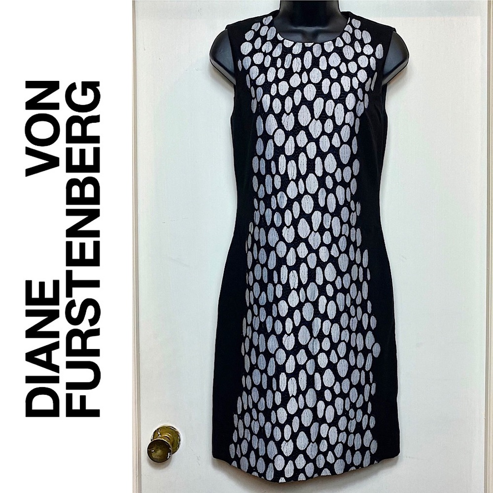 DVF Black Sleeveless Animal Print Sheath Dress